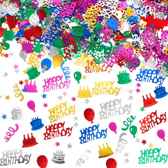 Greentek; 3000 Pieces Happy Birthday Confetti Birthday Cake Confetti Metallic Foil Balloon Table Scatter Decorations for Party, Baby Shower, DIY Arts and Crafting; Category:Confetti; Image:1